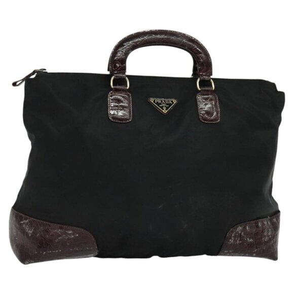 PRADA Hand Bag Nylon Black Gold Auth ti2990 - Picture 1 of 16